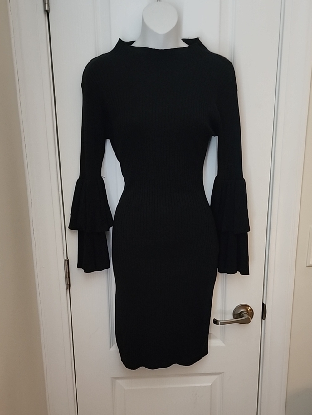 Black Ruffle-Sleeve Knit Dress